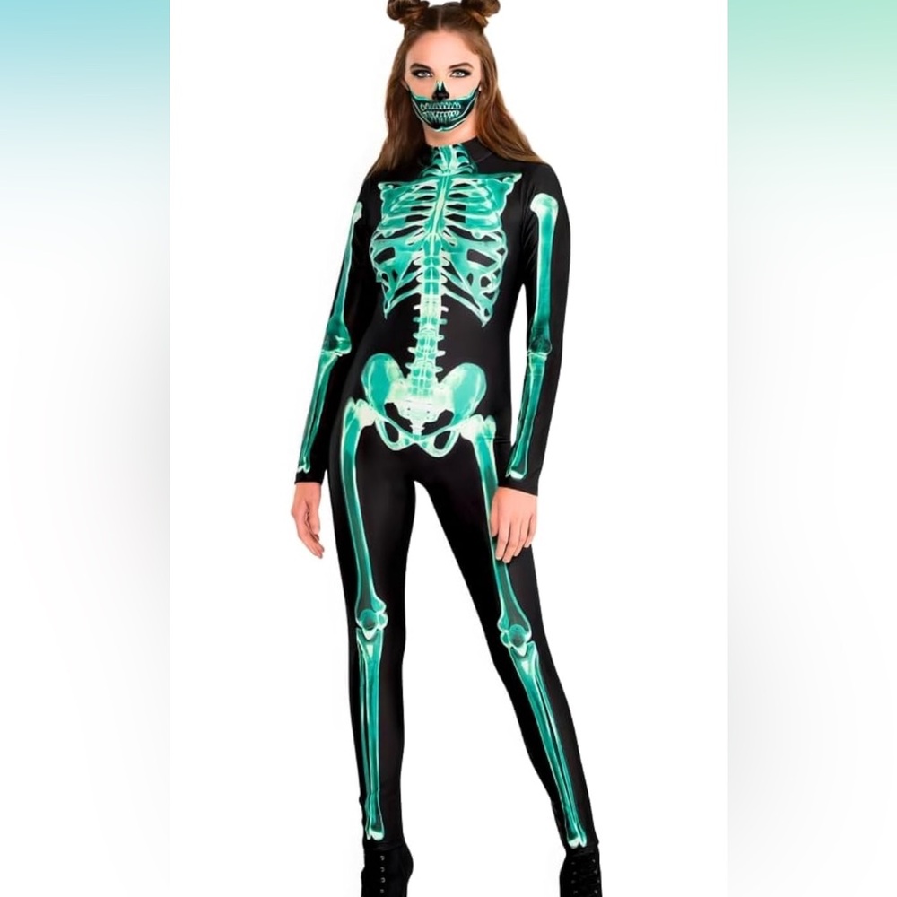 Glow Skeleton Catsuit Women’s Dress Up Halloween Costume Adult Small/Medium NEW